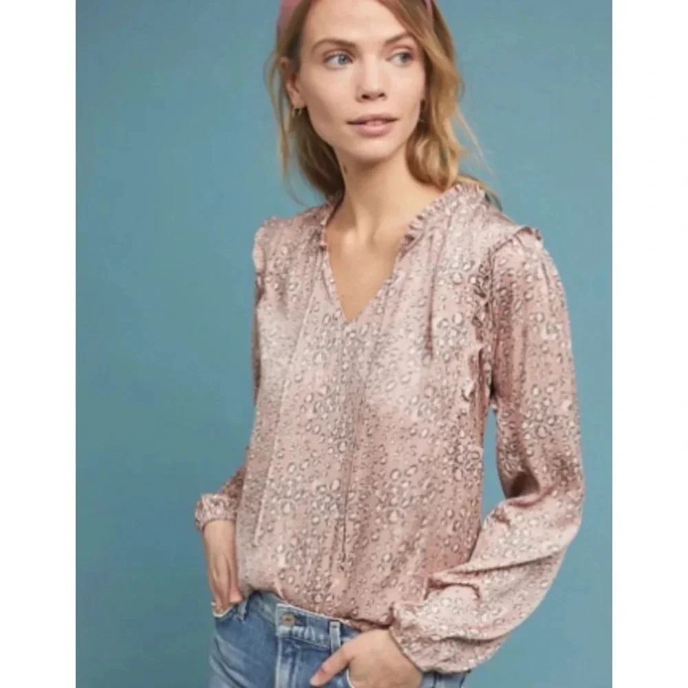 Anthropologie Dolan Miramar Pink Leopard Blouse Size Small